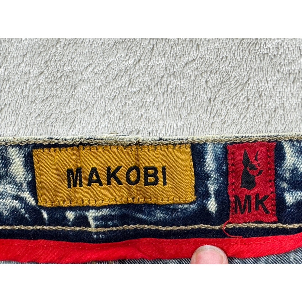 Makobi Mens Biker Distressed Acid Wash Blue Jeans 42x32 Meas: 43x33 - Picture 3 of 7